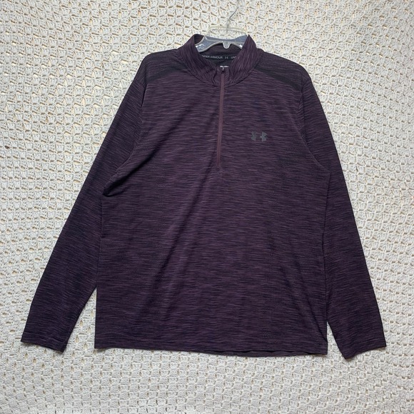Under Armour Pullover Top Mens Sz 2XL Purple Fitted 1/4 Zip Long Sleeve - Picture 1 of 10